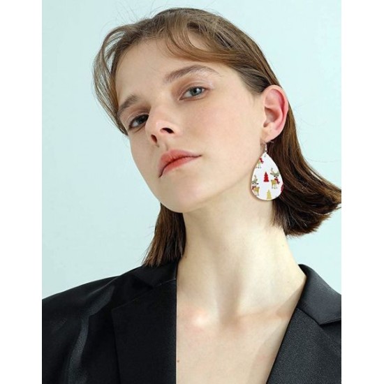 16 Pair Teardrop Leather Earrings Christmas Tree Earring For Women Petal Dangle Drop Earring Lightweight 16 Pair Teardrop Leather Earrings Christmas Tree Earring For Women Petal Dangle Drop Earring Lightweight